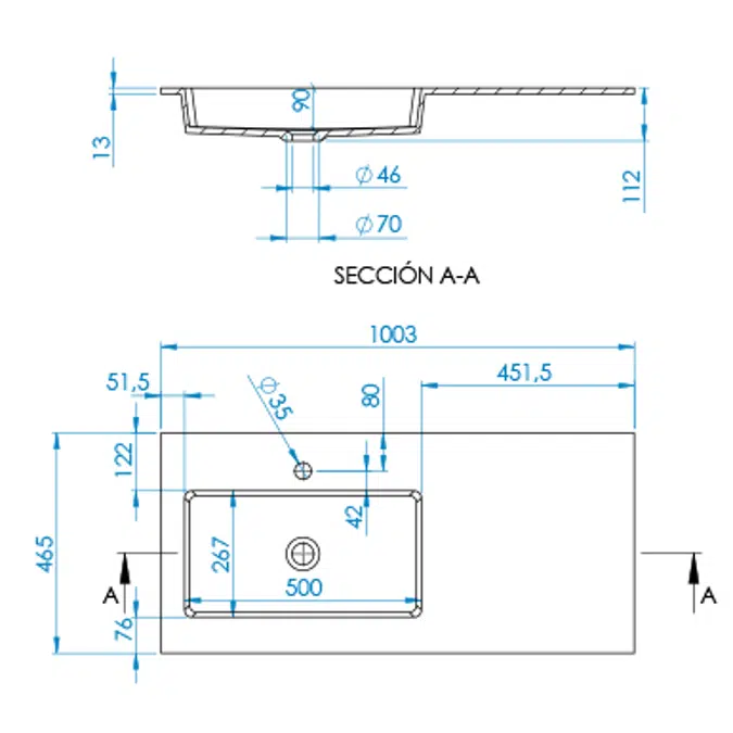 INTEGRA SF Worktop 1003x465mm SX