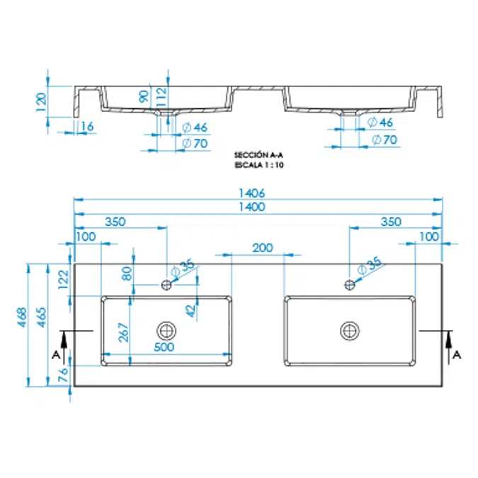 INTEGRA 2 CF Worktop 1400x465mm