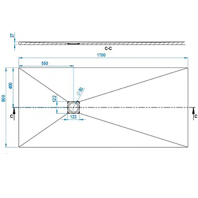 BASE SLATE Receveur de douche 1700x800mm