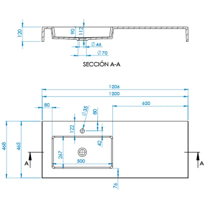 INTEGRA CF Worktop 1200x465mm SX