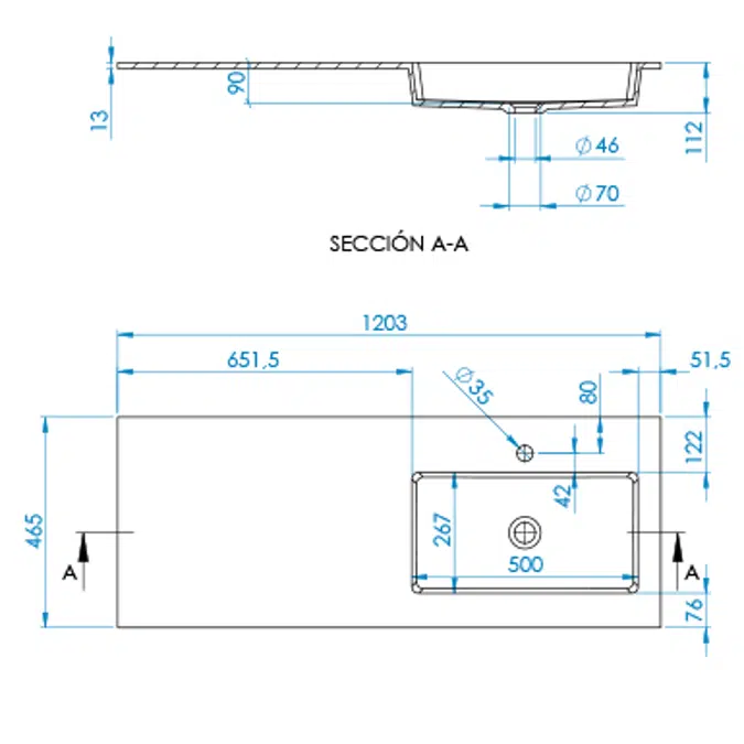 INTEGRA SF Worktop 1203x465mm DX