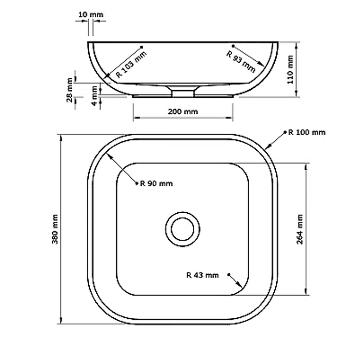 ON-TOP Square Washbasin 380x380x110mm