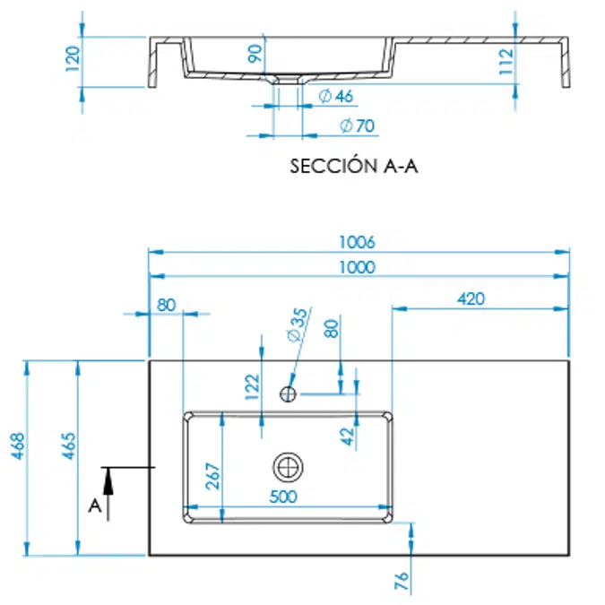 INTEGRA CF Worktop 1000x465mm SX