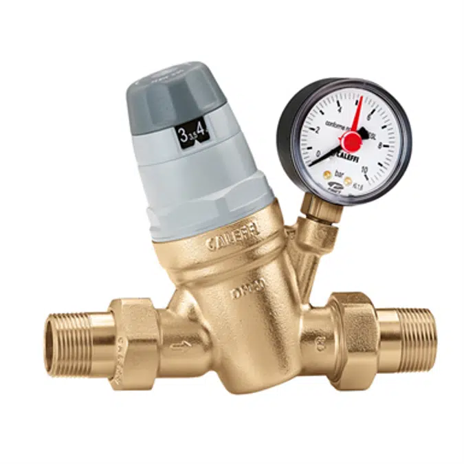 Pressure reducing valve with self-contained replaceable cartridge, with pressure gauge or pressure gauge connection. 1/2"-1"; 1 1/4" (1" cart.)
