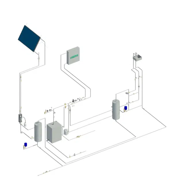 CHS with null flow rate boiler and DHW production with storage and solar integration