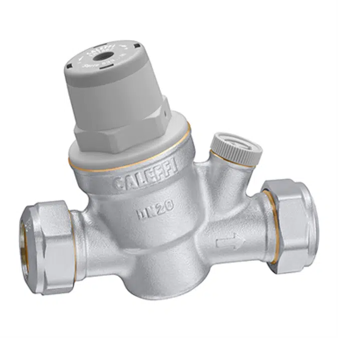 Inclined pressure reducing valve with compression ends. With pressure gauge