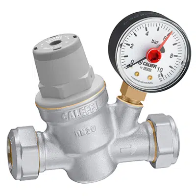 Image for Inclined pressure reducing valve with compression ends. With pressure gauge