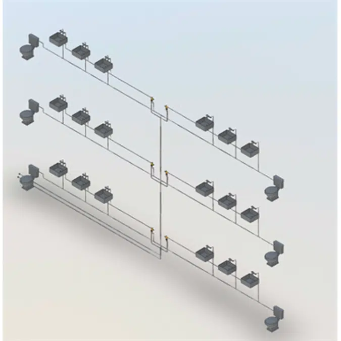 DHW distribution network with kit (without manifolds) for regulation and thermal disinfection