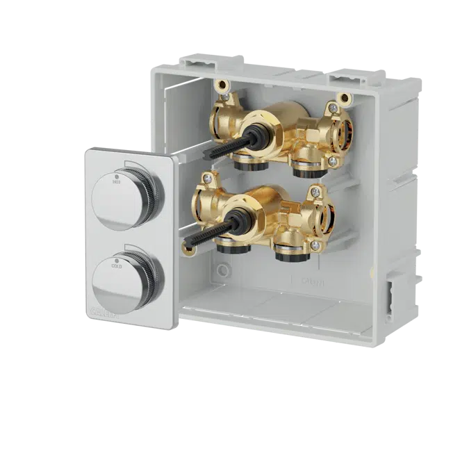 Domestic water distribution manifolds pre-assembled in boxes with individual shut-off valves