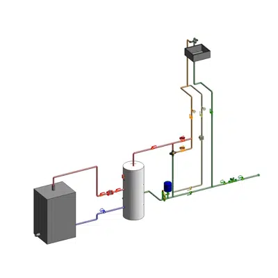 Image for DHW production with storage, thermostatic mixing valve and antilegionella by-pass