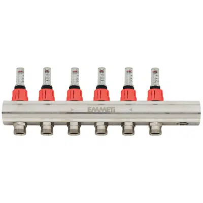 obraz dla Topway single bars manifolds 1” and 1”1/4 distribution nickel – plated, with lockshields with flow meters, 24x19 and 3/4" eurocone takeoffs