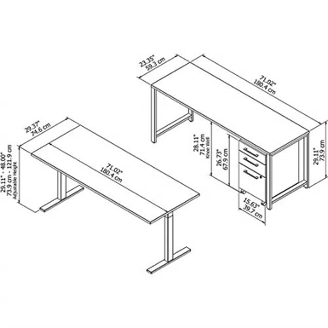 Bush Business Furniture 400 Series 72W x 30D Height Adjustable Standing Desk with Credenza