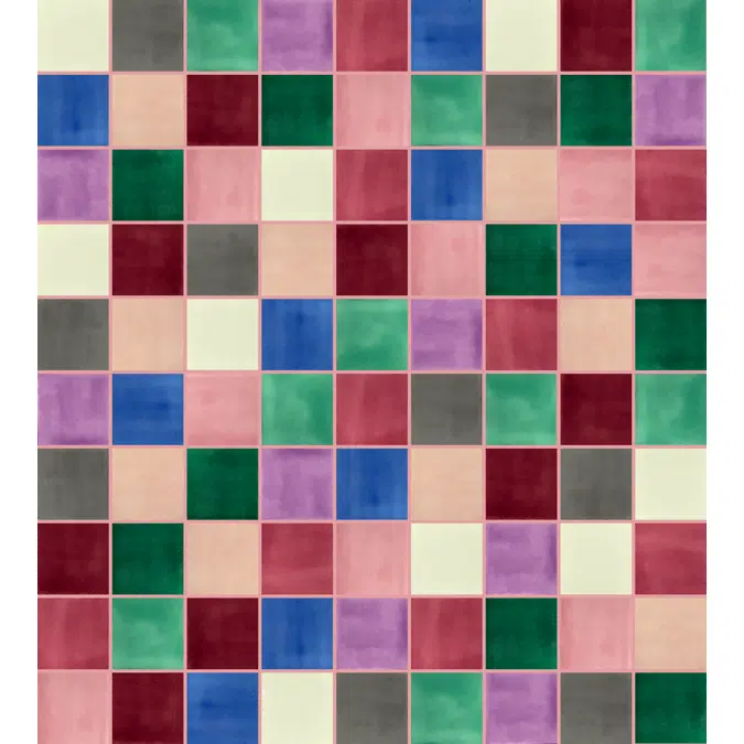 Patchwork of single-colour hand-painted tiles from Mexico