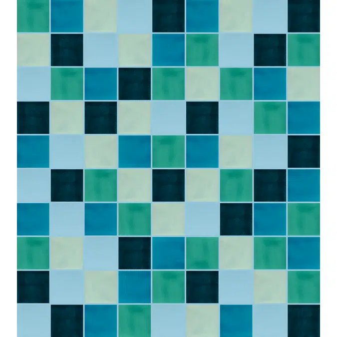 Patchwork of single-colour hand-painted tiles from Mexico