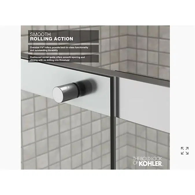 Elate™ Sliding shower door, 70-1/2" H x 50-1/4 - 53-5/8" W, with 1/4" thick Crystal Clear glass