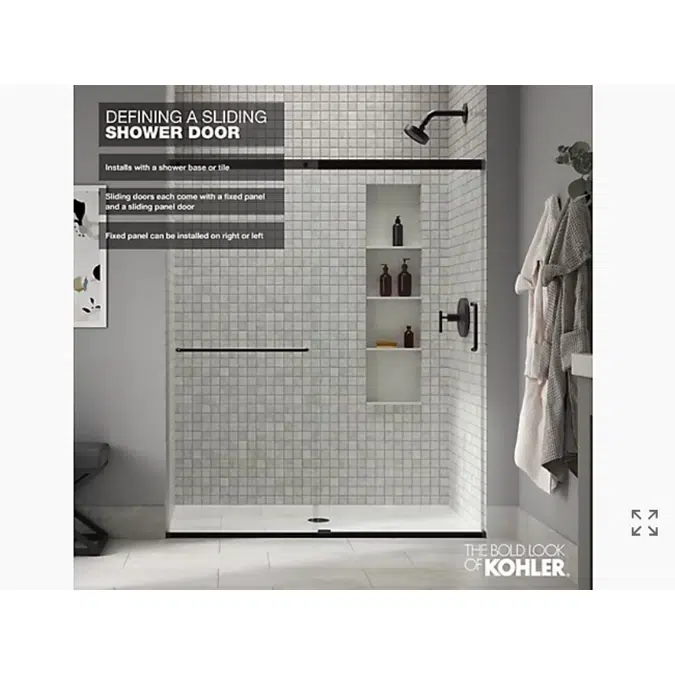 Elate™ Sliding shower door, 70-1/2" H x 50-1/4 - 53-5/8" W, with 1/4" thick Crystal Clear glass