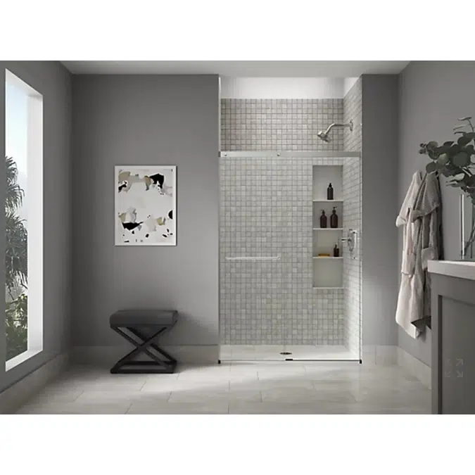 Elate™ Sliding shower door, 70-1/2" H x 50-1/4 - 53-5/8" W, with 1/4" thick Crystal Clear glass