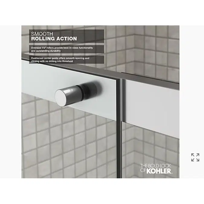 Elate™ Sliding shower door, 70-1/2" H x 50-1/4 - 53-5/8" W, with 1/4" thick Crystal Clear glass with rectangular grille pattern