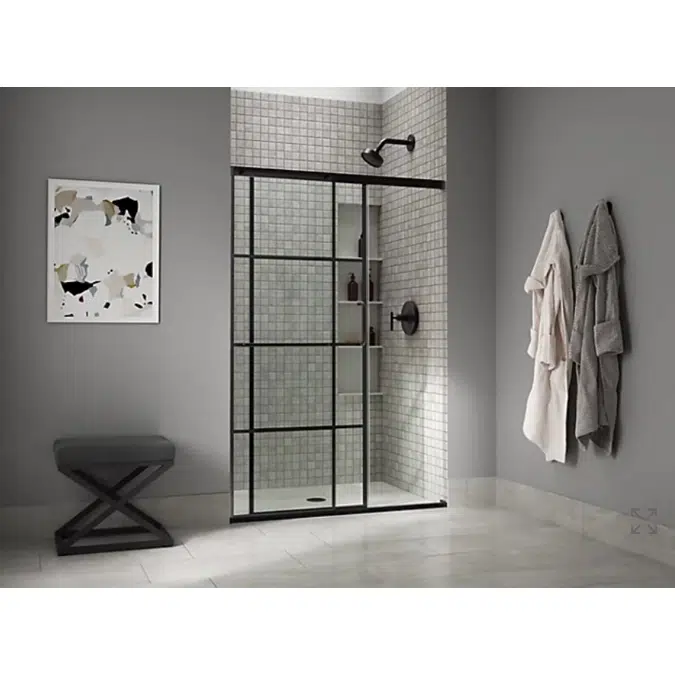 Elate™ Sliding shower door, 70-1/2" H x 50-1/4 - 53-5/8" W, with 1/4" thick Crystal Clear glass with rectangular grille pattern