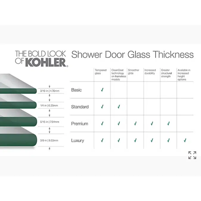 Elate™ Sliding shower door, 70-1/2" H x 50-1/4 - 53-5/8" W, with 1/4" thick Crystal Clear glass with rectangular grille pattern