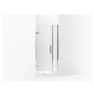 K-27588-10L Composed® Frameless pivot shower door, 71-9/16" H x 33-5/8 - 34-3/8" W, with 3/8" thick Crystal Clear glass için görüntü