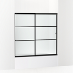 elate™ sliding bath door, 56-3/4" h x 56-1/4 - 59-5/8" w, with 1/4" thick frosted glass with rectangular grille pattern