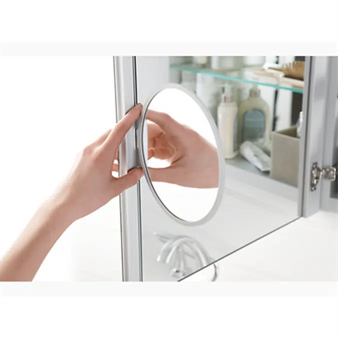 K-99009 Verdera® 34" W x 30" H aluminum medicine cabinet with adjustable magnifying mirror and slow-close door