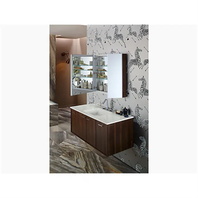 K-99009 Verdera® 34" W x 30" H aluminum medicine cabinet with adjustable magnifying mirror and slow-close door