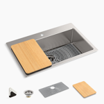 bentham™ 33" top-/undermount single-bowl kitchen sink with accessories