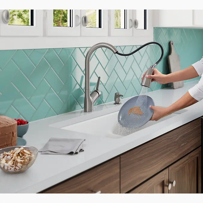 Setra® Touchless pull-down kitchen faucet with soap/lotion dispenser