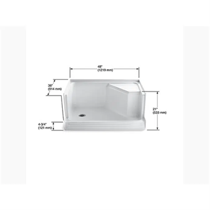 K-9486 Memoirs® 48" x 36" single threshold left-hand drain shower base with integral seat at right