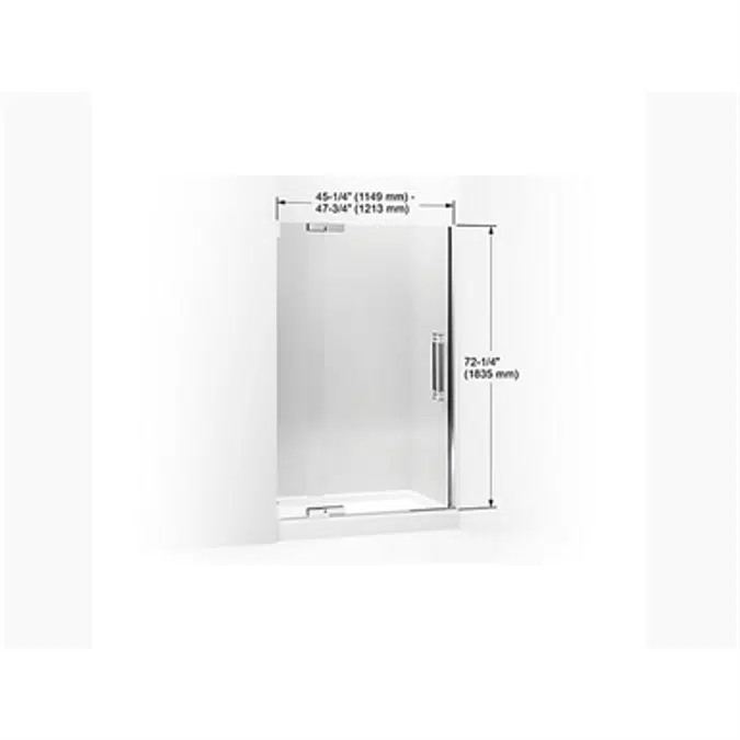 K-705704-L Purist® Pivot shower door, 72-1/4" H x 45-1/4 - 47-3/4" W, with 3/8" thick Crystal Clear glass