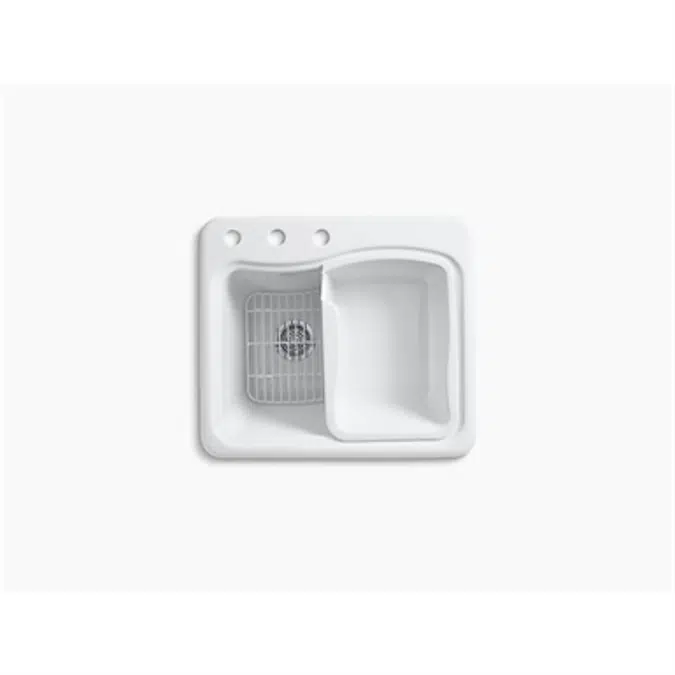 K-6657-3 River Falls™ 25" x 22' x 14-15/16" top-mount utility sink with 3 faucet holes on deck on left side