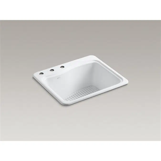 K-6657-3 River Falls™ 25" x 22' x 14-15/16" top-mount utility sink with 3 faucet holes on deck on left side