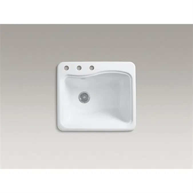 K-6657-3 River Falls™ 25" x 22' x 14-15/16" top-mount utility sink with 3 faucet holes on deck on left side
