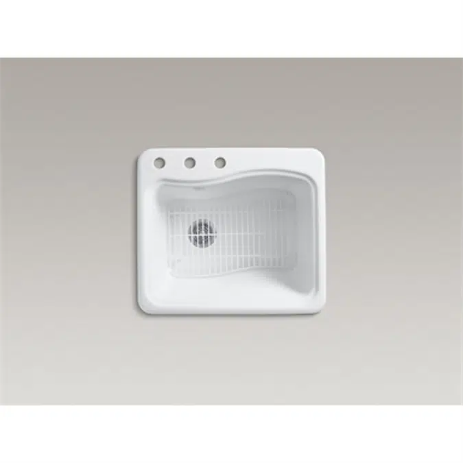 K-6657-3 River Falls™ 25" x 22' x 14-15/16" top-mount utility sink with 3 faucet holes on deck on left side