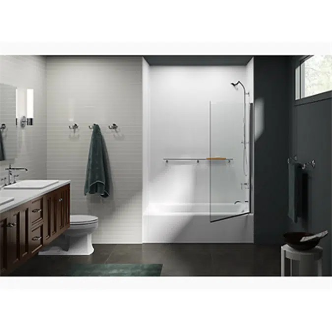 K-707105-L Aerie® bath screen, 56-15/16"H x 32"W with 1/4" thick Crystal Clear glass and square corner