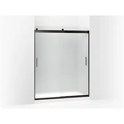 kép a termékről - K-706009-D3 Levity® Sliding shower door, 74" H x 56-5/8 - 59-5/8" W, with 1/4" thick Frosted glass and blade handles