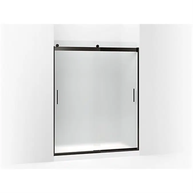 K-706009-D3 Levity® Sliding shower door, 74" H x 56-5/8 - 59-5/8" W, with 1/4" thick Frosted glass and blade handles