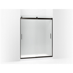 k-706009-d3 levity® sliding shower door, 74" h x 56-5/8 - 59-5/8" w, with 1/4" thick frosted glass and blade handles