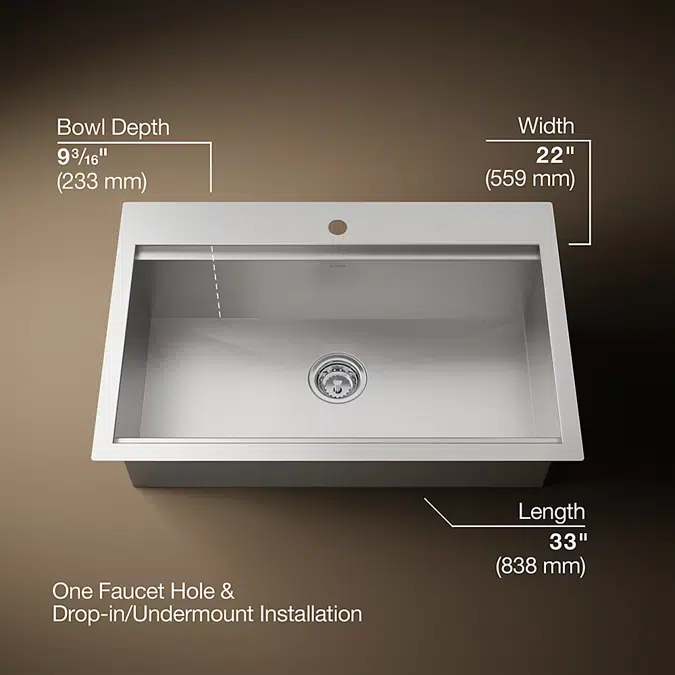 Decree® 33" top-/undermount single-bowl workstation kitchen sink