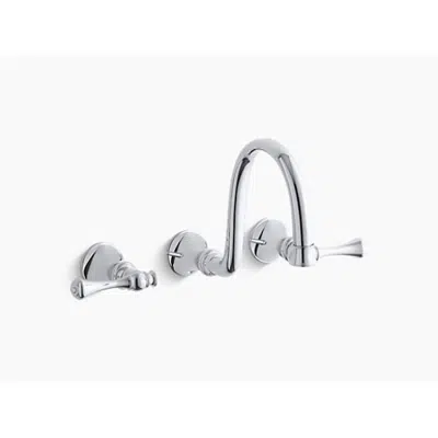 K-T16106-4A Revival® Wall-mount bathroom sink faucet trim with traditional lever handles and 9" spout, requires valve için görüntü