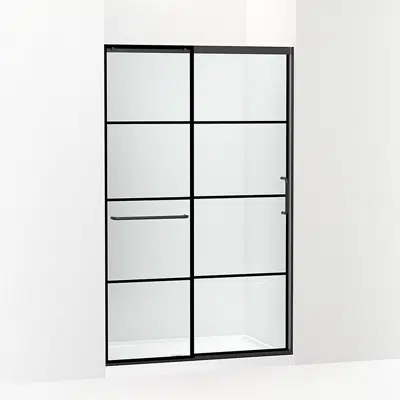 Image for Elate™ Tall Sliding shower door, 75-1/2" H x 44-1/4 - 47-5/8" W, with heavy 5/16" thick Crystal Clear glass with rectangular grille pattern