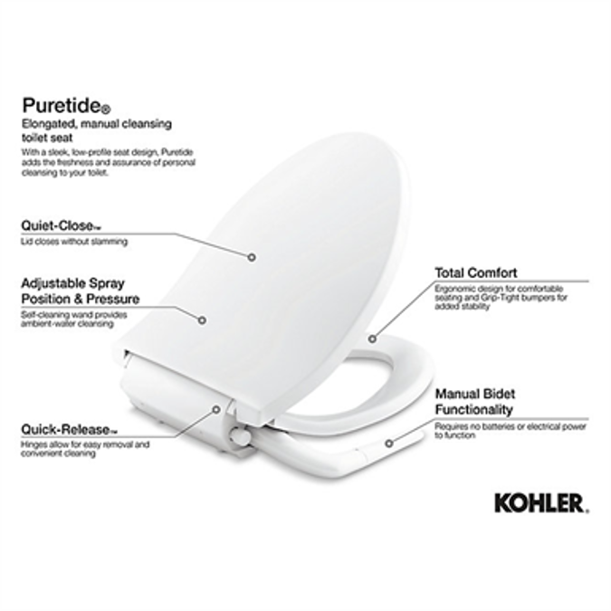 BIM objects Free download! K76923 Puretide® QuietClose™ Roundfront manual bidet toilet seat
