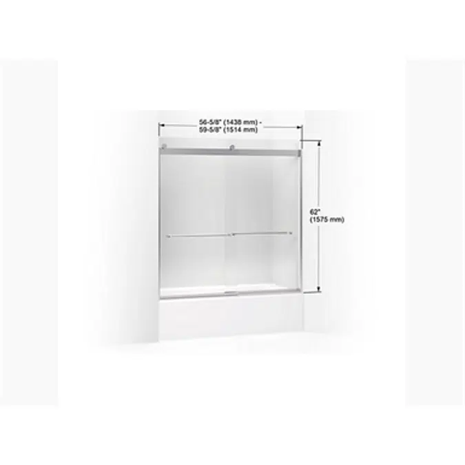 K-706004-D3 Levity® Sliding bath door, 62" H x 56-5/8 - 59-5/8" W, with 1/4" thick Frosted glass