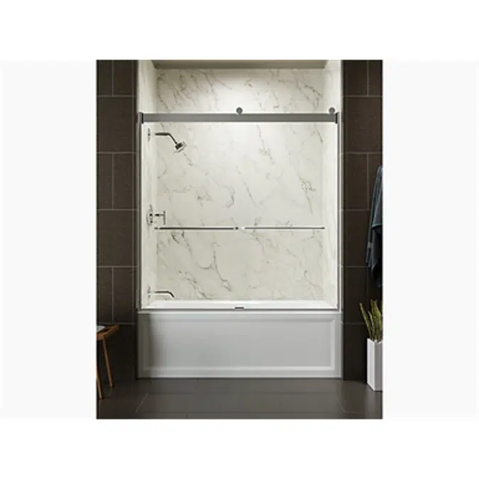 K-706004-D3 Levity® Sliding bath door, 62" H x 56-5/8 - 59-5/8" W, with 1/4" thick Frosted glass