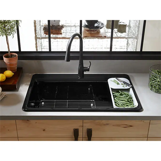 K-5871-4A2 Riverby® 33" x 22" x 9-5/8" top-mount single bowl workstation kitchen sink w/ accessories