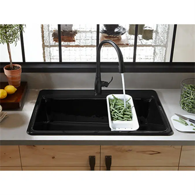 K-5871-4A2 Riverby® 33" x 22" x 9-5/8" top-mount single bowl workstation kitchen sink w/ accessories