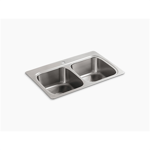 k-5267-1 verse™ 33" x 22" x 9-1/4" top-mount double-equal bowl kitchen sink with single faucet hole