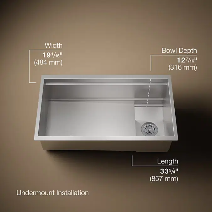 Synthos™ 33-3/4" undermount single-bowl workstation kitchen sink